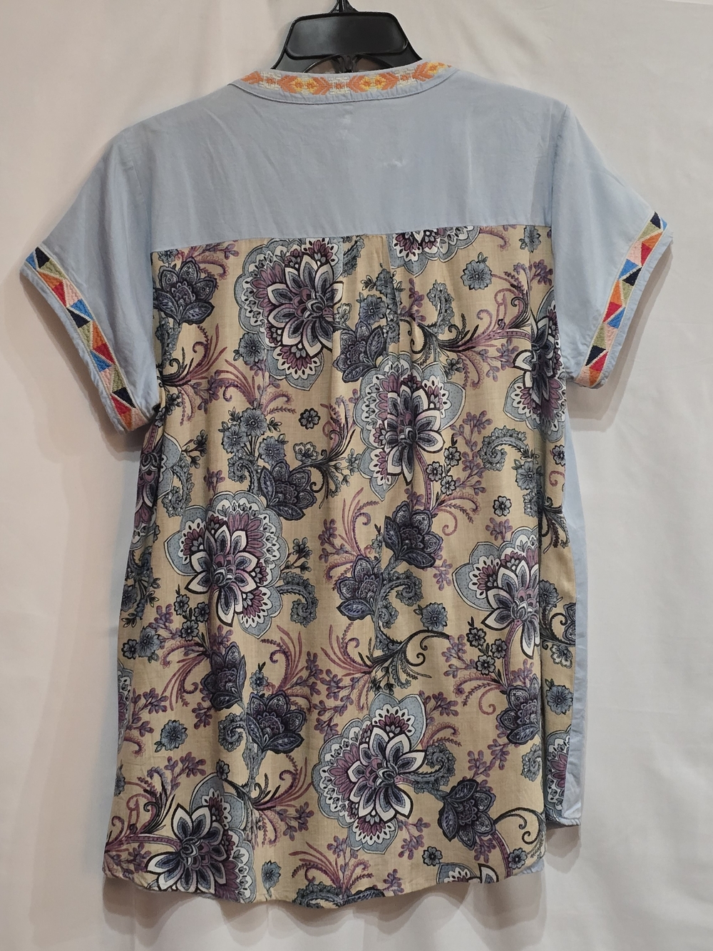 Savanna Jane Blue Blouse, Intricate Floral Embroidery, Lace-up Neckline M EUC - Picture 5 of 6